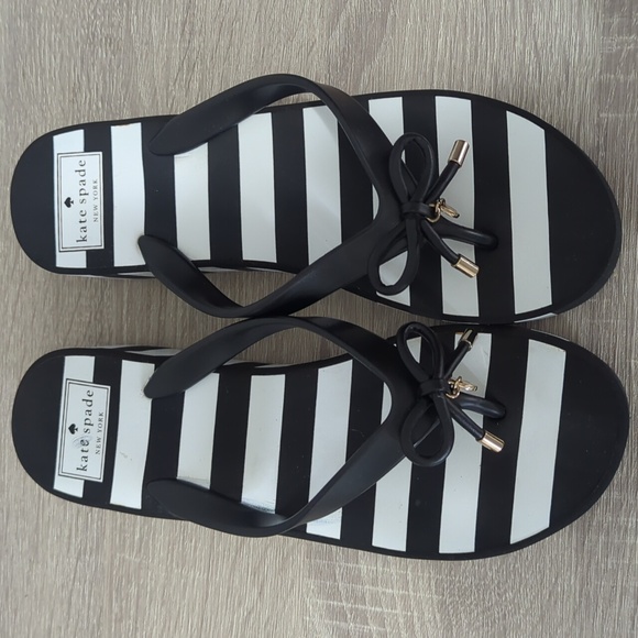 KATE SPADE RHETT Platform Wedge Black and White Striped Women's Sandals - Picture 2 of 7